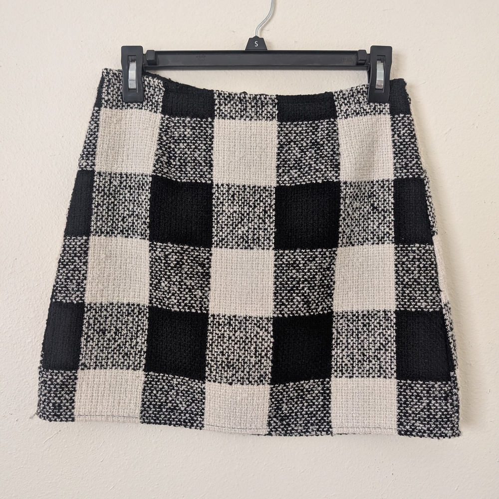 Forever 21 Tweed Mini Skirt, Black & Ivory Plaid, Size Small